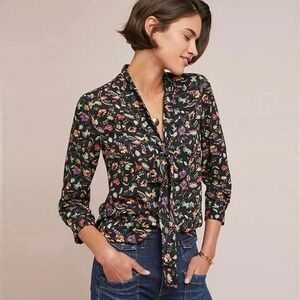 52 Conversations by Anthropologie Colloquial Neckline Knotted Blouse Floral 14